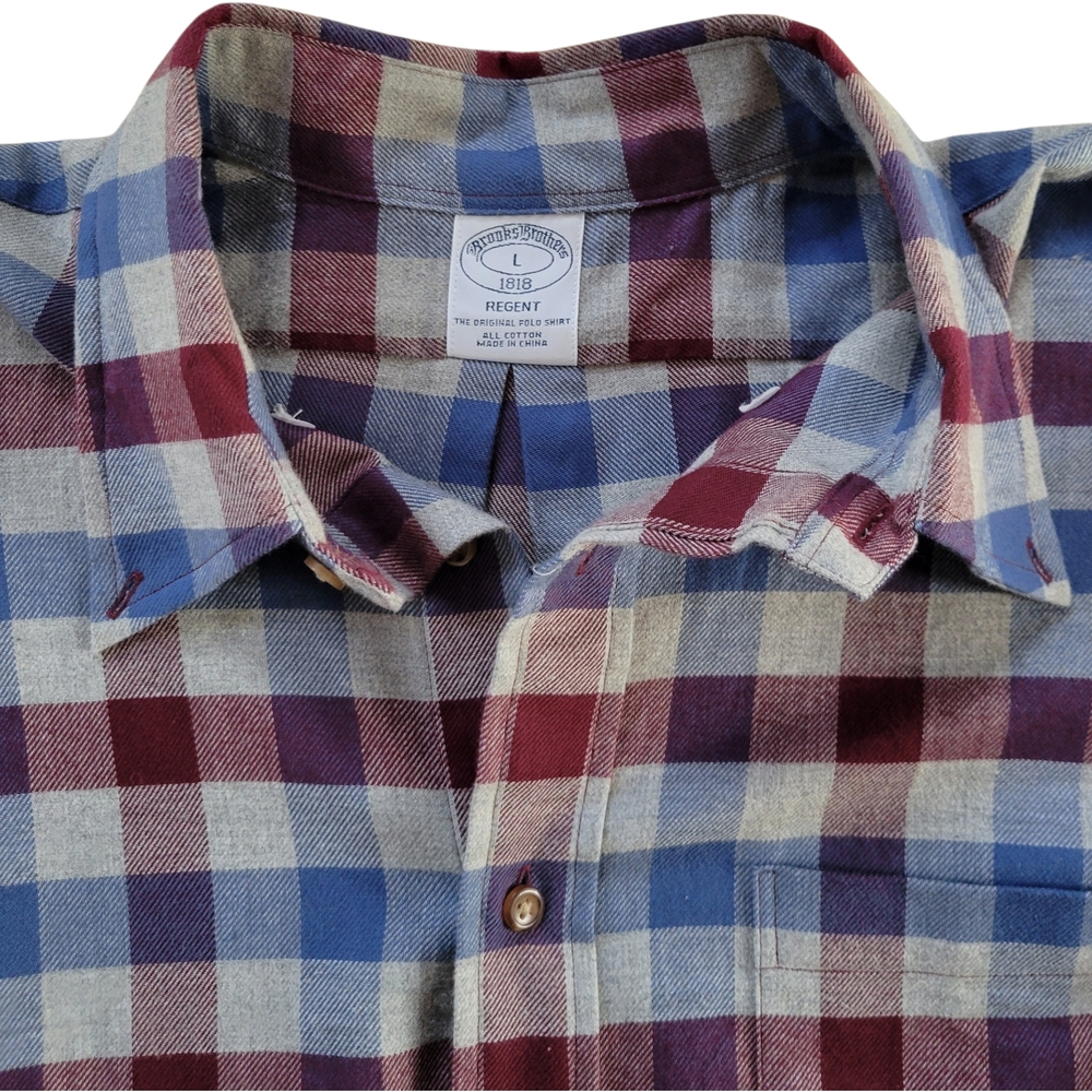 Brooks Brothers // M's Regent Sports Shirt // L // Royal Blue, Grey & Merlot - Picture 4 of 8